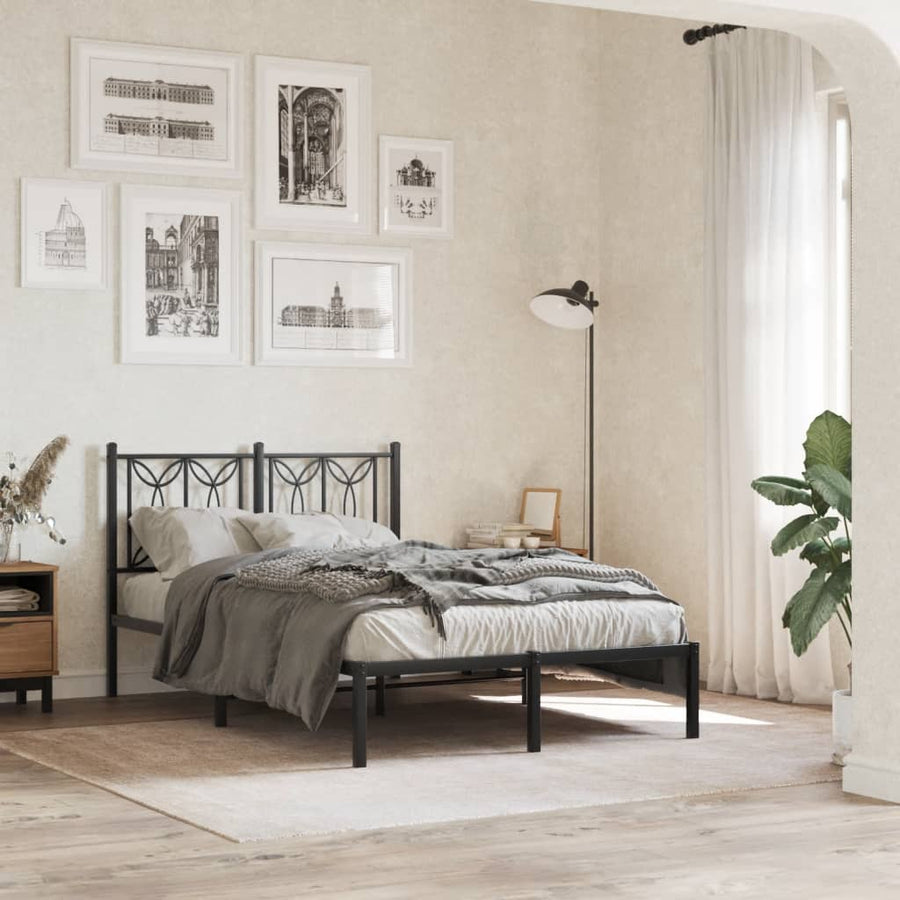 Bedframe met hoofdbord metaal zwart 120x190 cm