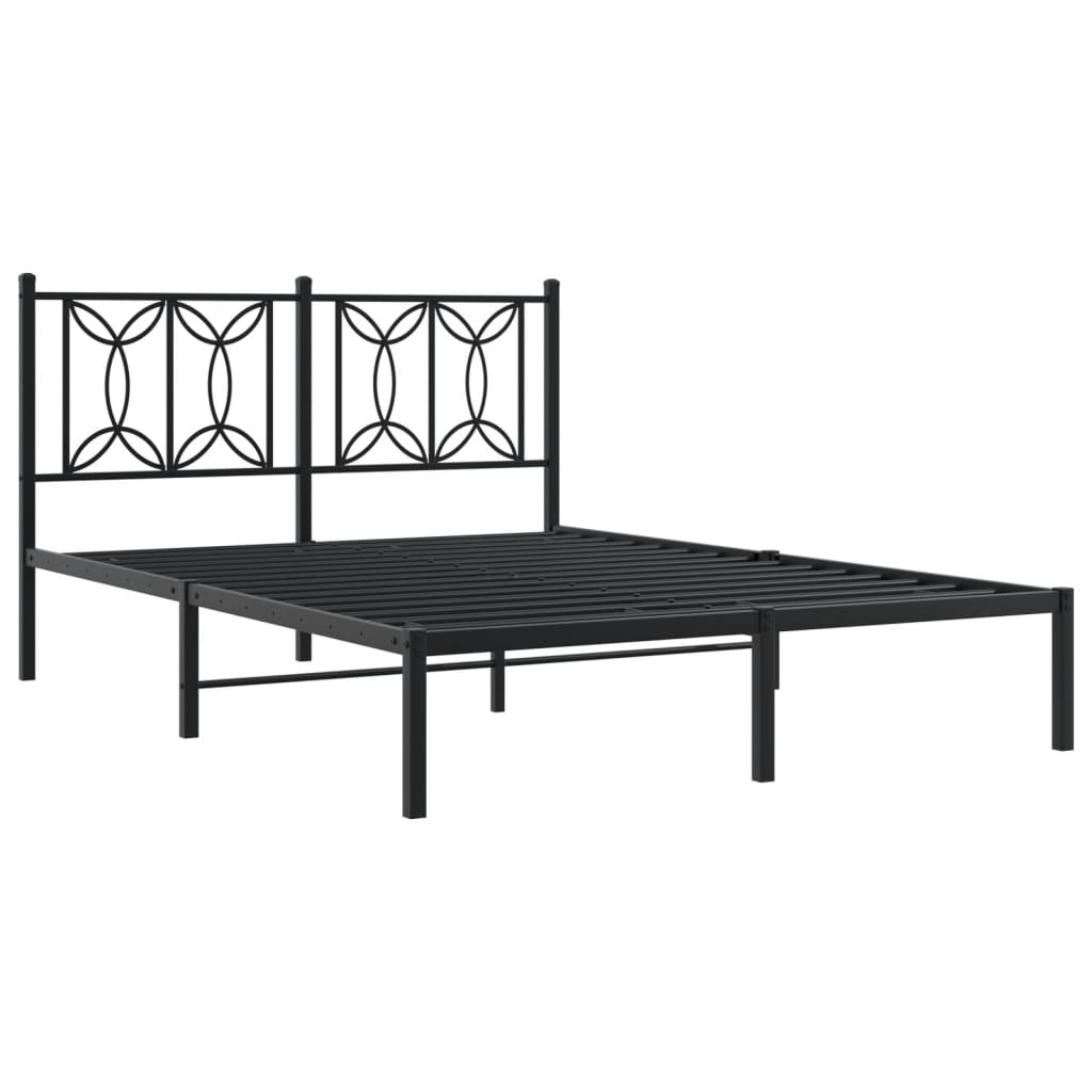 Bedframe met hoofdbord metaal zwart 135x190 cm
