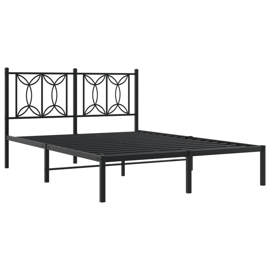 Bedframe met hoofdbord metaal zwart 135x190 cm