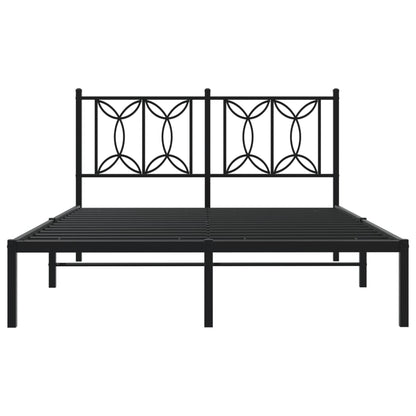 Bedframe met hoofdbord metaal zwart 135x190 cm