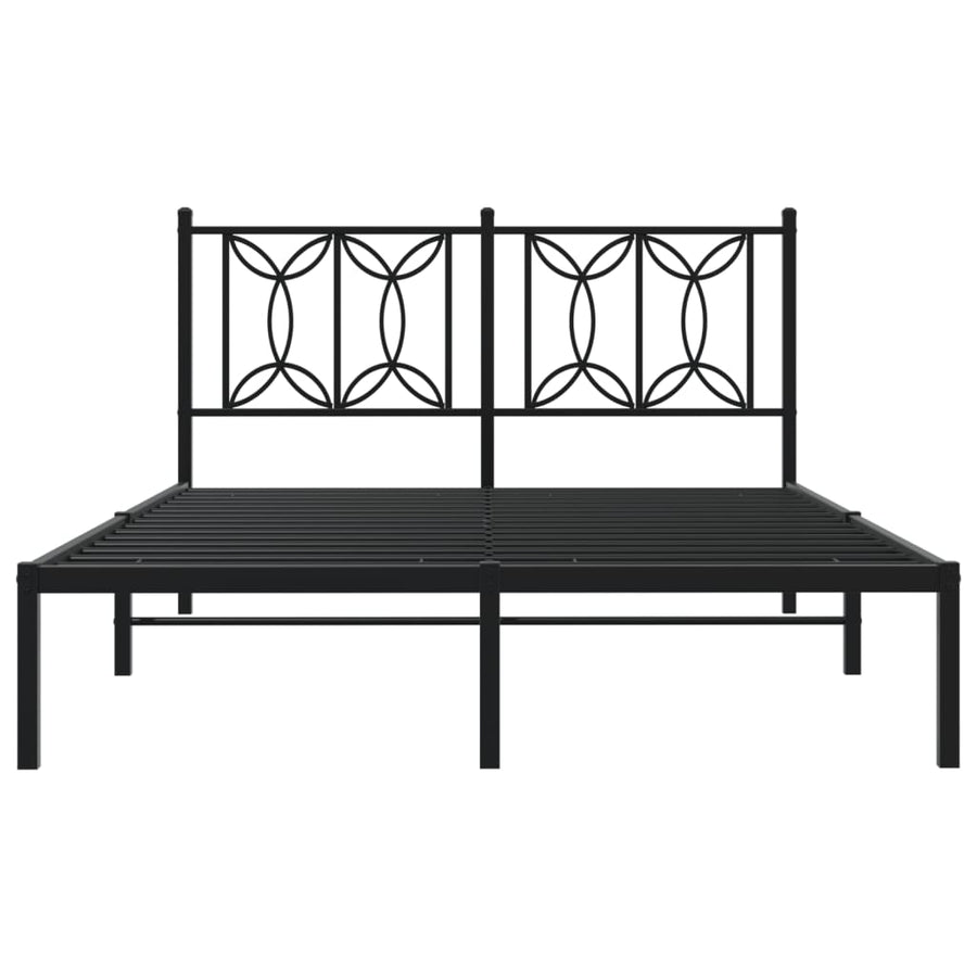 Bedframe met hoofdbord metaal zwart 135x190 cm