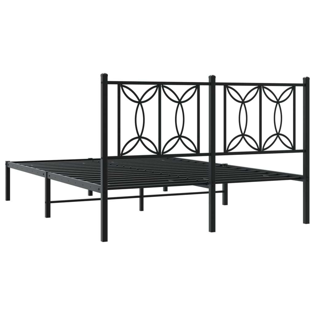 Bedframe met hoofdbord metaal zwart 135x190 cm