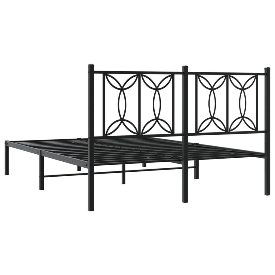 Bedframe met hoofdbord metaal zwart 135x190 cm