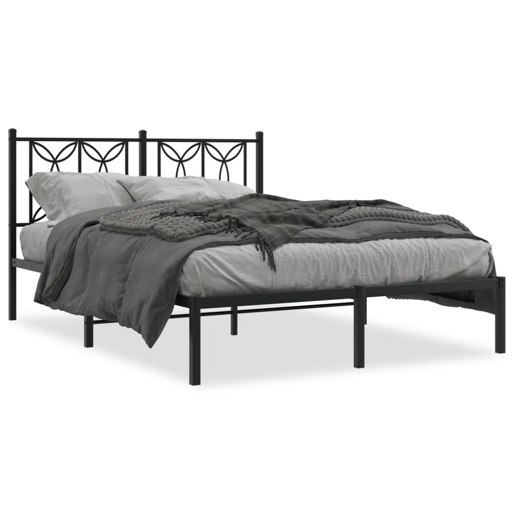 Bedframe met hoofdbord metaal zwart 135x190 cm