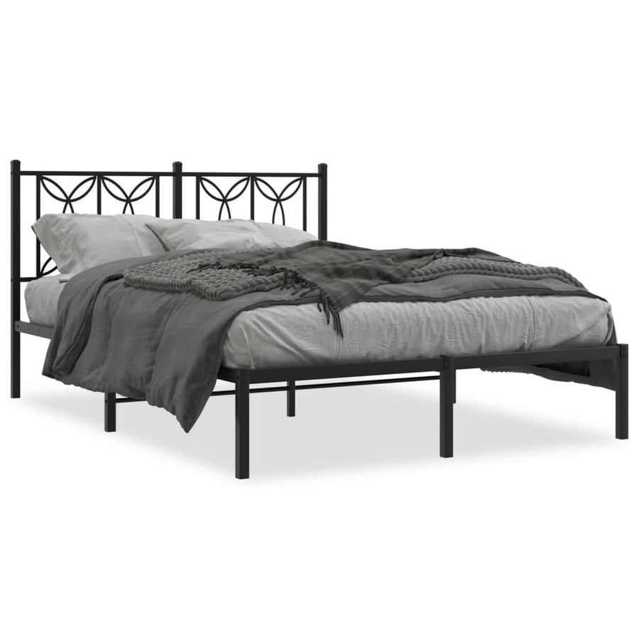 Bedframe met hoofdbord metaal zwart 135x190 cm