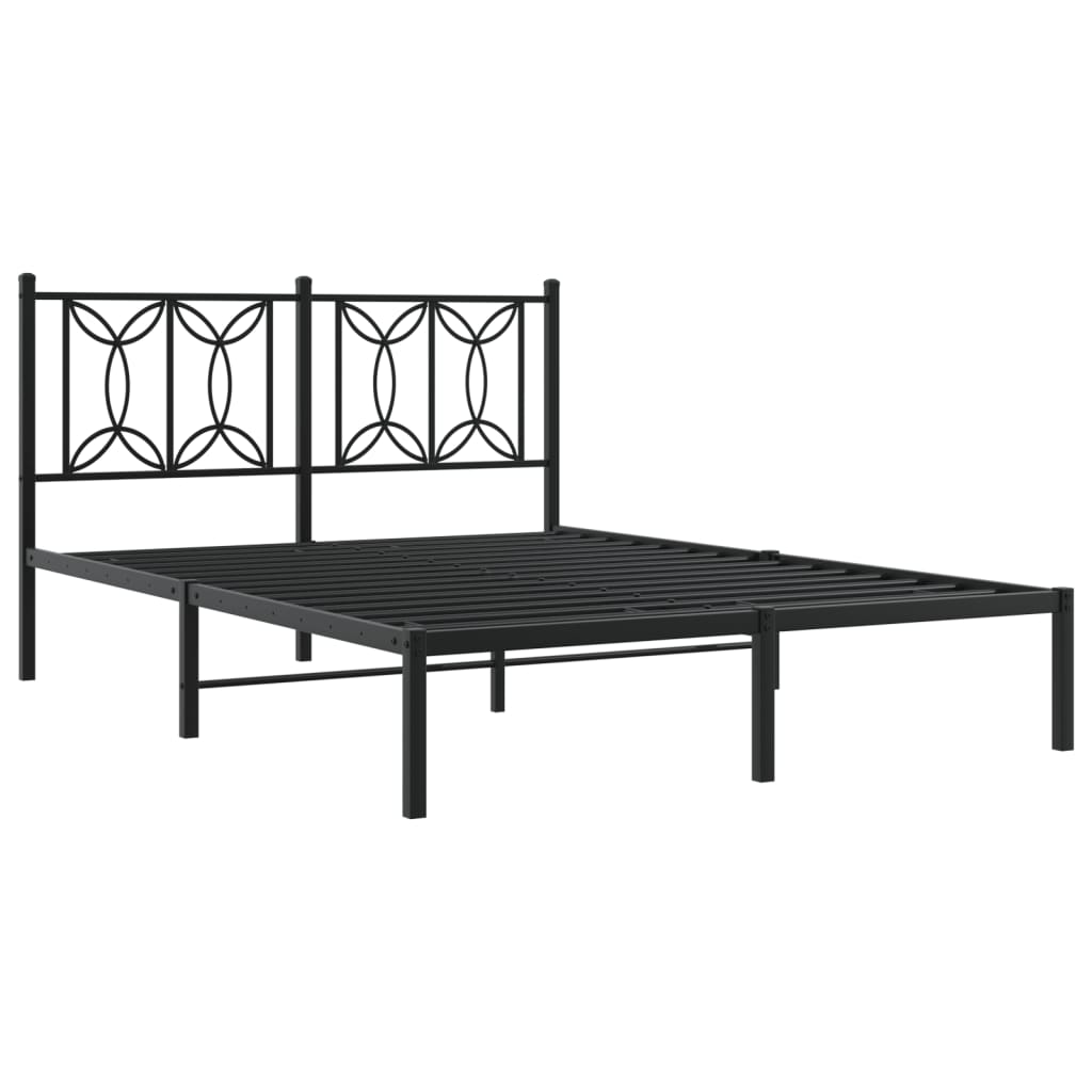 Bedframe met hoofdbord metaal zwart 140x190 cm