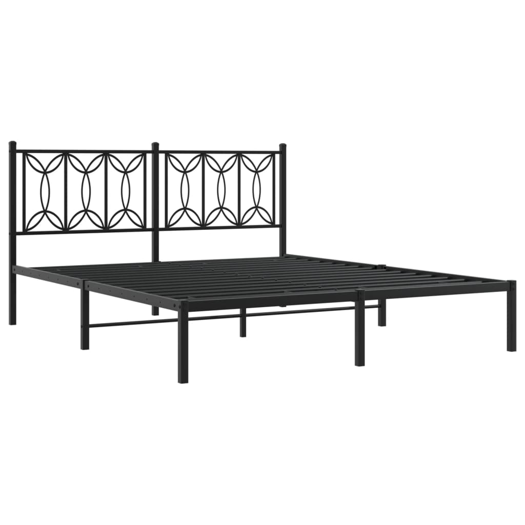 Bedframe met hoofdbord metaal zwart 160x200 cm