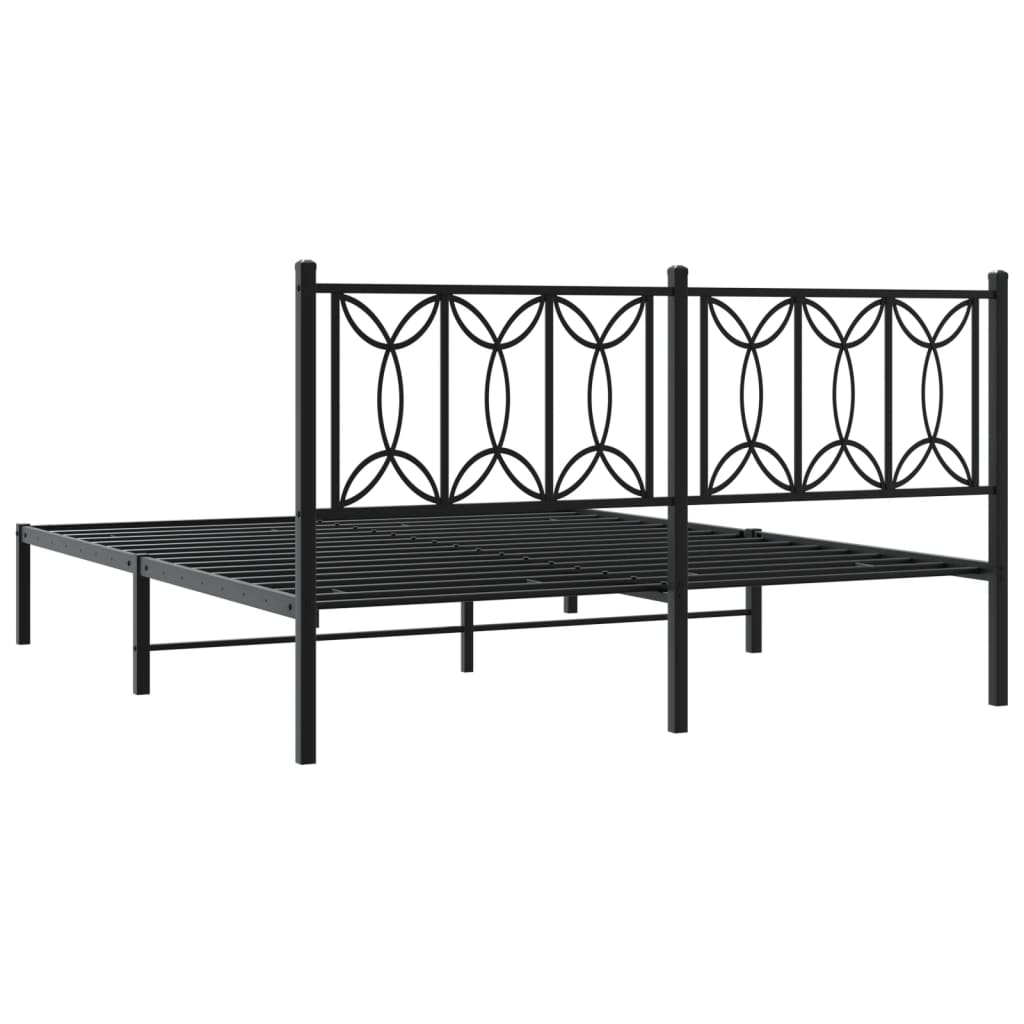 Bedframe met hoofdbord metaal zwart 160x200 cm