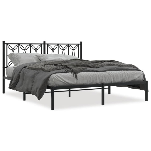 Bedframe met hoofdbord metaal zwart 160x200 cm