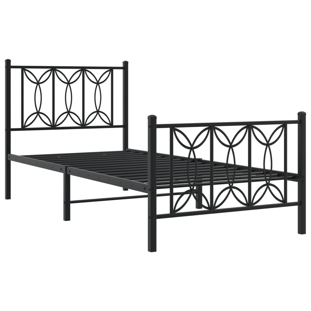 Bedframe met hoofd- en voeteneinde metaal zwart 75x190 cm