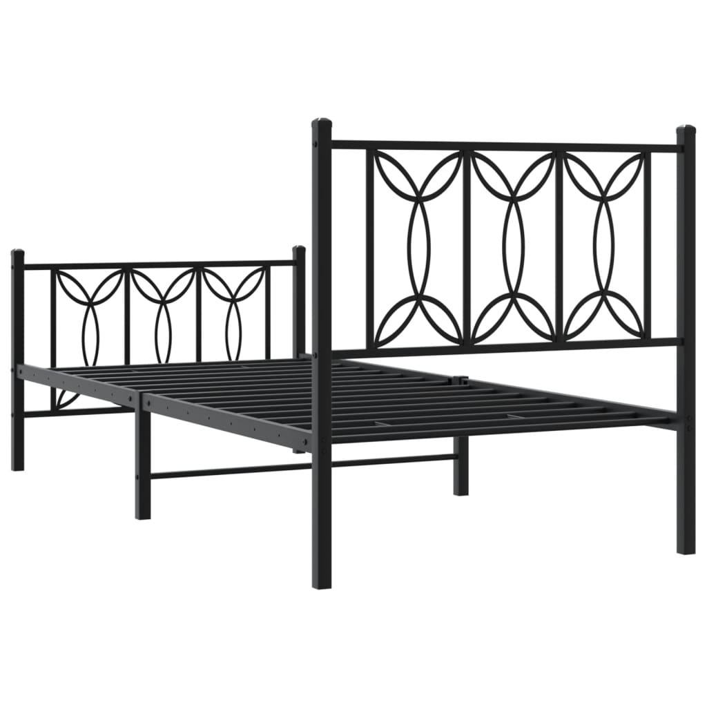 Bedframe met hoofd- en voeteneinde metaal zwart 75x190 cm