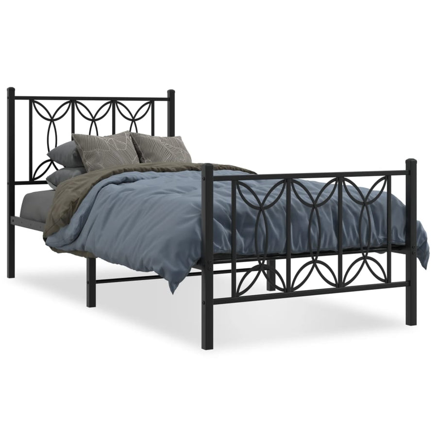 Bedframe met hoofd- en voeteneinde metaal zwart 75x190 cm