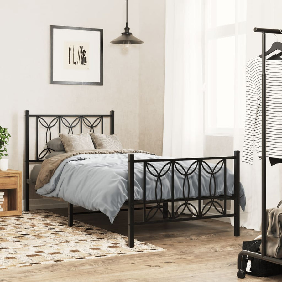 Bedframe met hoofd- en voeteneinde metaal zwart 80x200 cm
