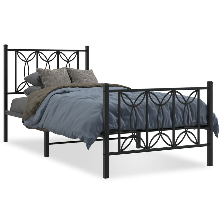 Bedframe met hoofd- en voeteneinde metaal zwart 80x200 cm