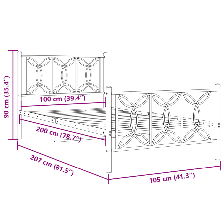 Bedframe Met Hoofd- En Voeteneinde Metaal 100 x 200 cm