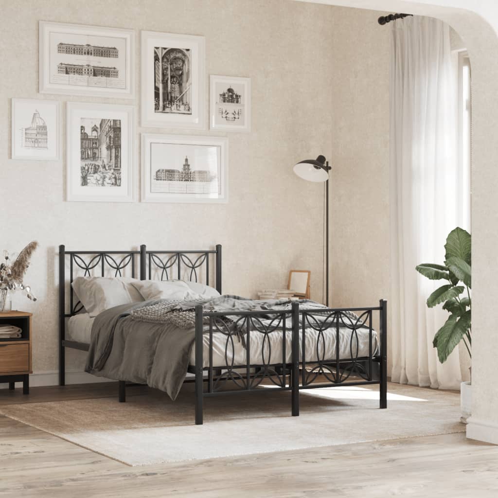 Bedframe met hoofd- en voeteneinde metaal zwart 120x190 cm