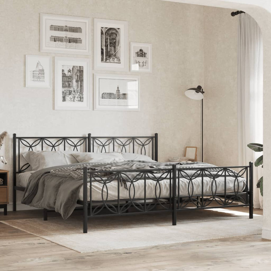 Bedframe met hoofd- en voeteneinde metaal zwart 193x203 cm