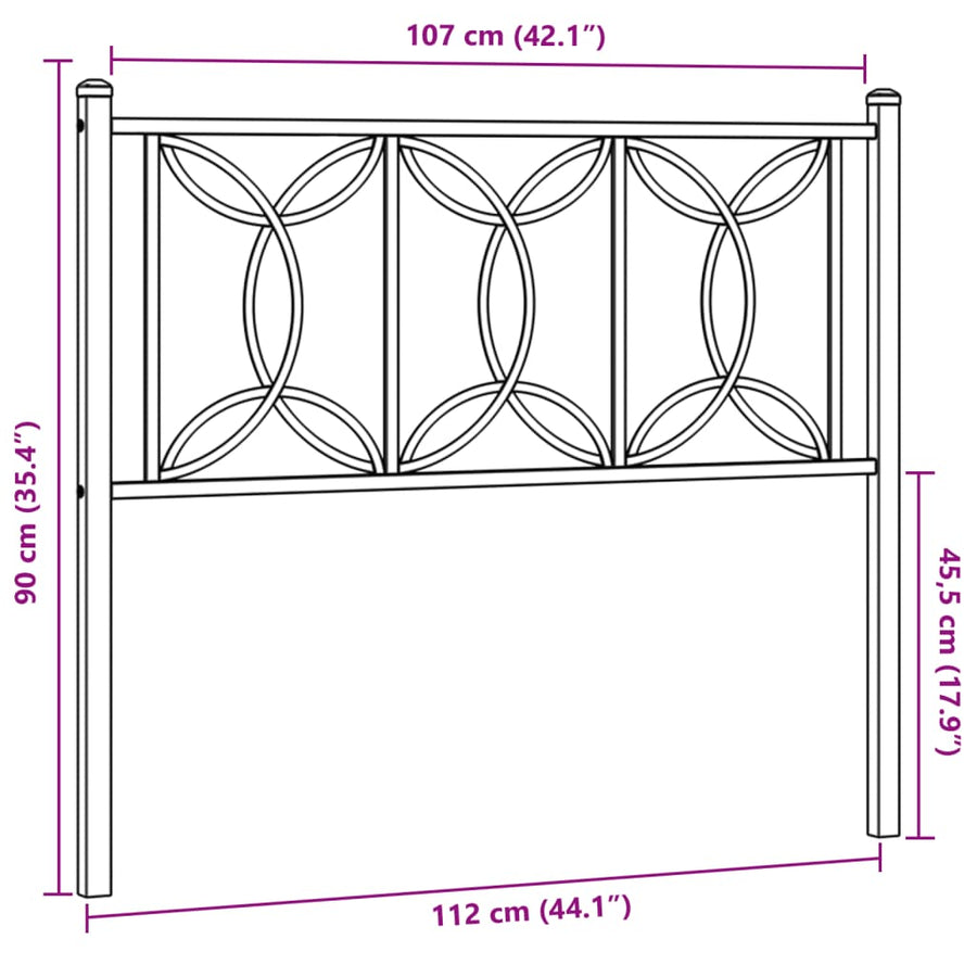 Hoofdbord 107 cm metaal zwart