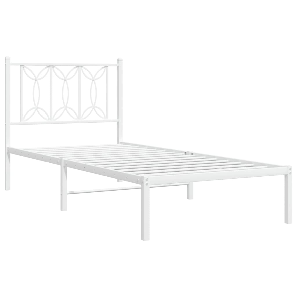 Bedframe met hoofdbord metaal wit 75 x 190 cm