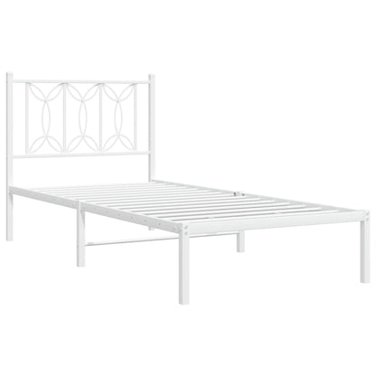 Bedframe met hoofdbord metaal wit 75 x 190 cm
