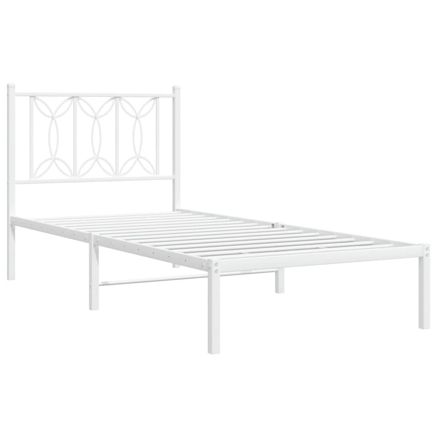 Bedframe met hoofdbord metaal wit 75 x 190 cm