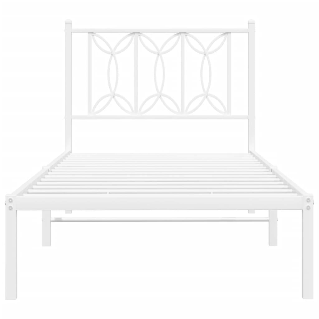 Bedframe met hoofdbord metaal wit 75 x 190 cm