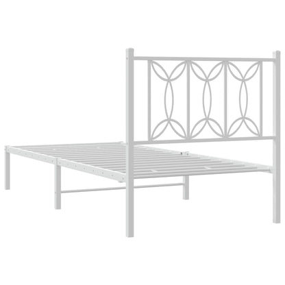 Bedframe met hoofdbord metaal wit 75 x 190 cm
