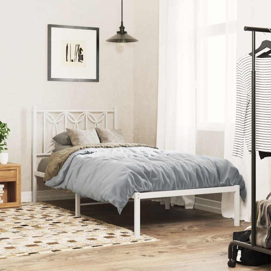Bedframe met hoofdbord metaal wit 80x200 cm