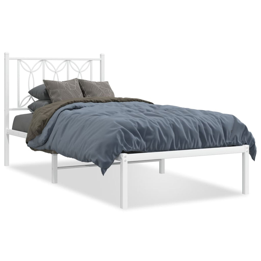 Bedframe met hoofdbord metaal wit 80x200 cm