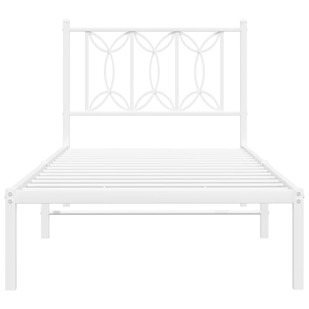 Bedframe met hoofdbord metaal wit 90x190 cm