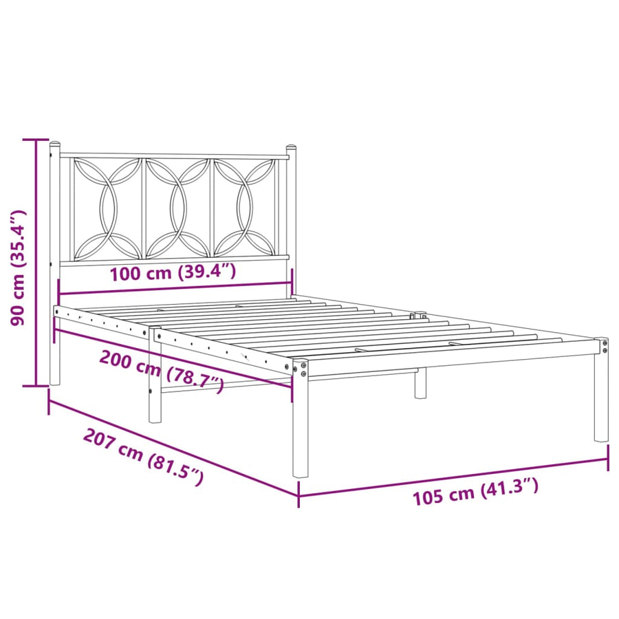 Bedframe Metaal 100 x 200 cm Wit met hoofdbord