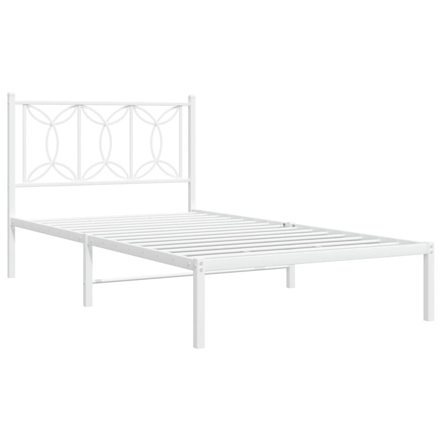 Bedframe met hoofdbord metaal wit 107x203 cm