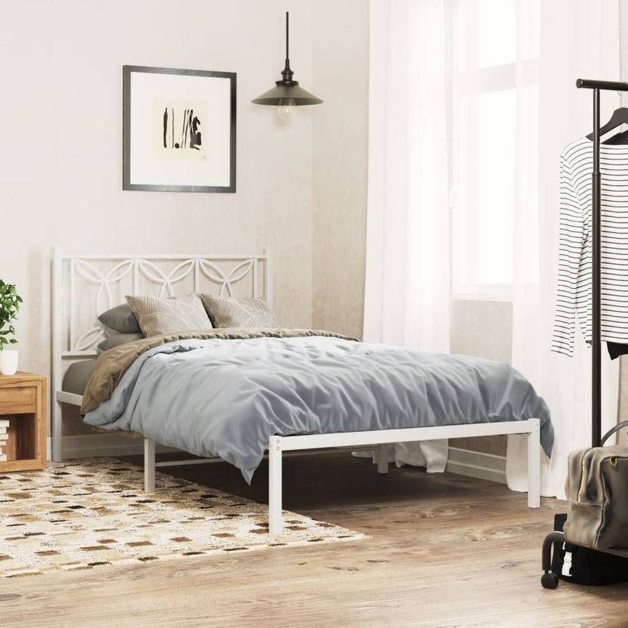 Bedframe met hoofdbord metaal wit 107x203 cm