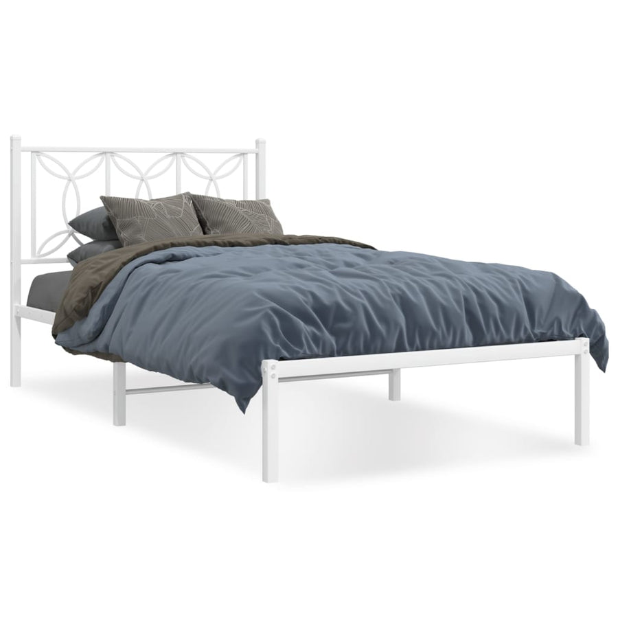 Bedframe met hoofdbord metaal wit 107x203 cm
