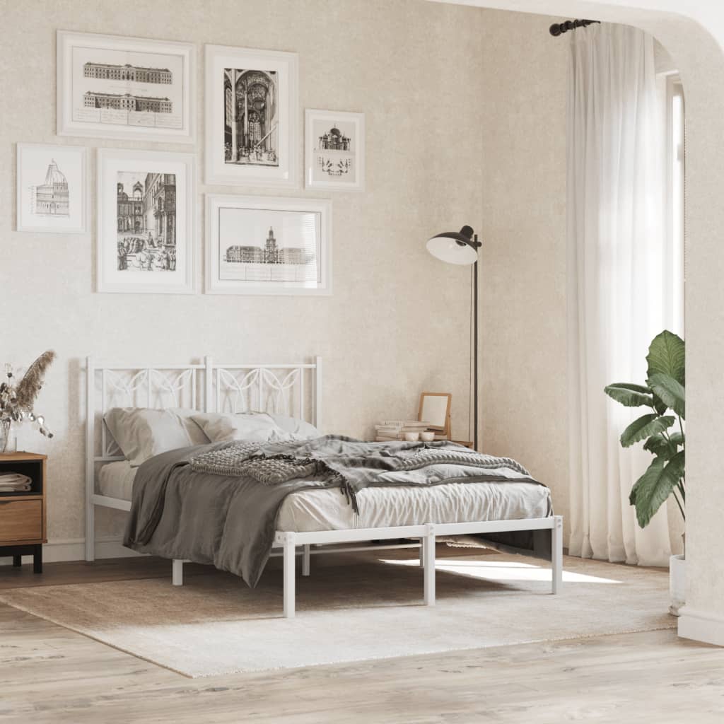 Bedframe met hoofdbord metaal wit 120x190 cm