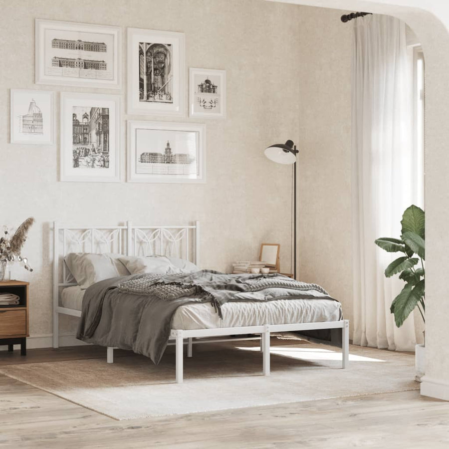 Bedframe met hoofdbord metaal wit 120x190 cm