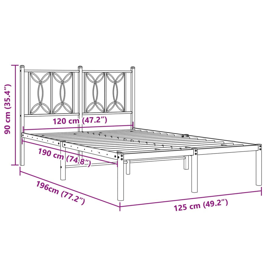 Bedframe met hoofdbord metaal wit 120x190 cm
