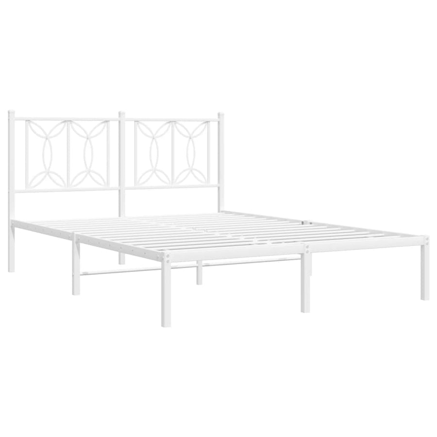 Bedframe met hoofdbord metaal wit 135x190 cm