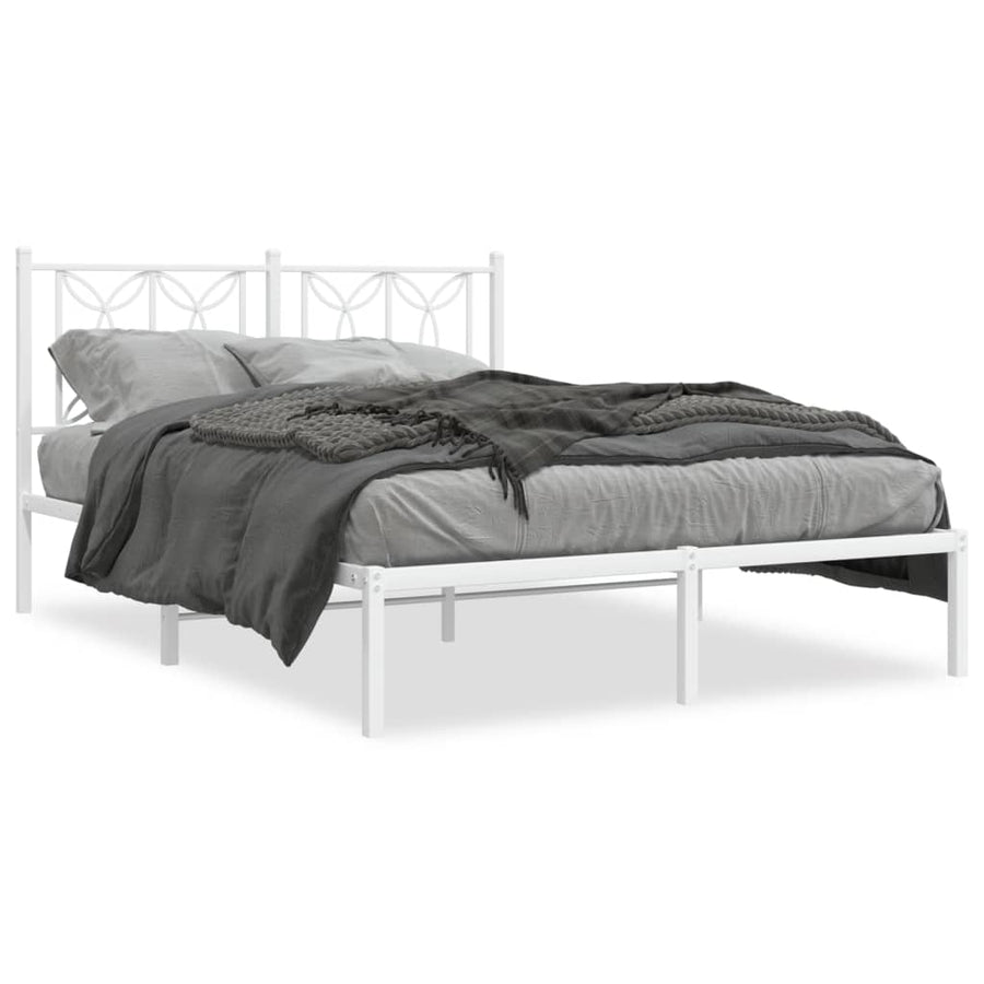 Bedframe met hoofdbord metaal wit 135x190 cm