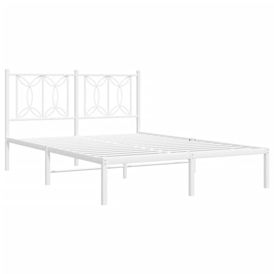 Bedframe met hoofdbord metaal wit 140x190 cm