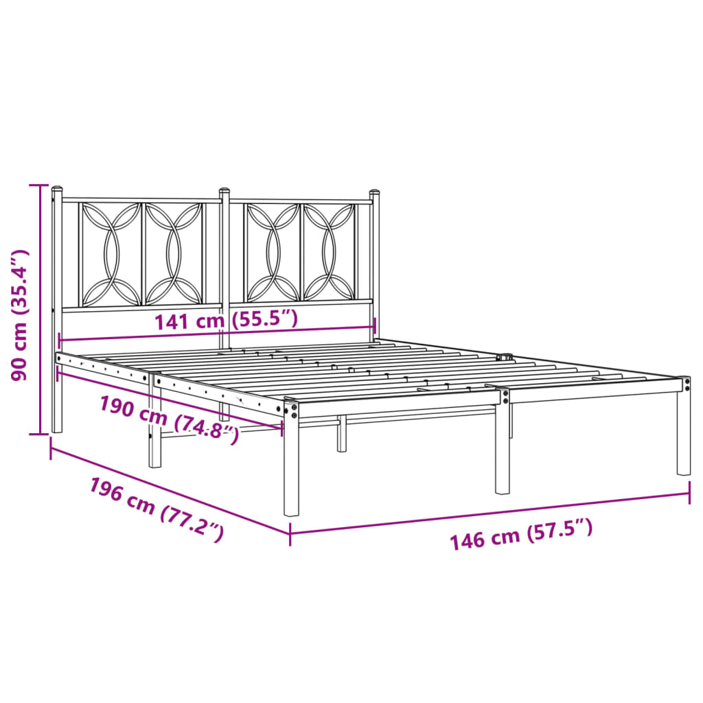 Bedframe met hoofdbord metaal wit 140x190 cm