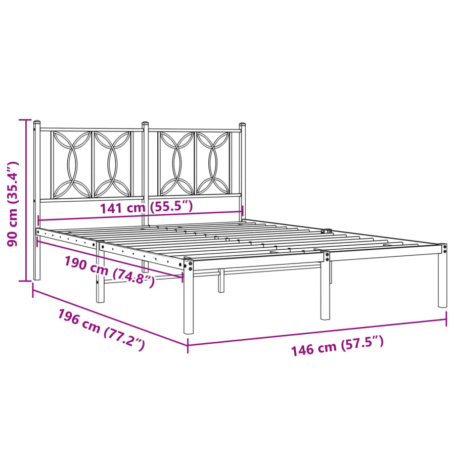 Bedframe met hoofdbord metaal wit 140x190 cm