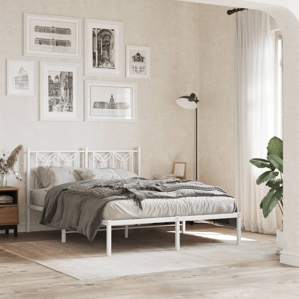 Bedframe met hoofdbord metaal wit 140x200 cm