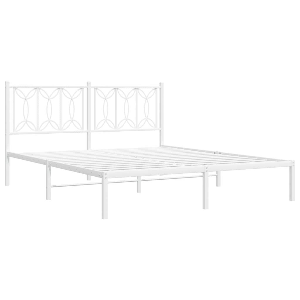 Bedframe met hoofdbord metaal wit 150x200 cm