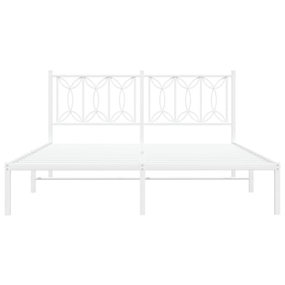 Bedframe met hoofdbord metaal wit 150x200 cm