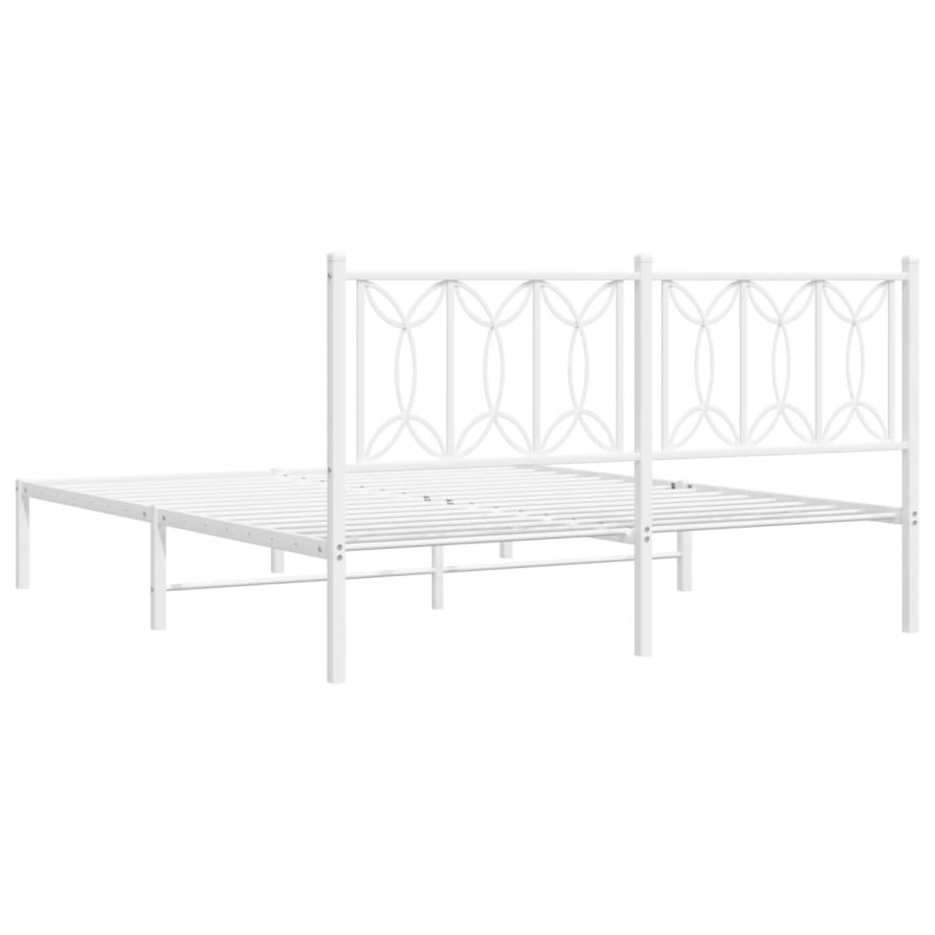 Bedframe met hoofdbord metaal wit 150x200 cm
