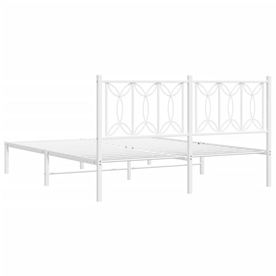 Bedframe met hoofdbord metaal wit 150x200 cm