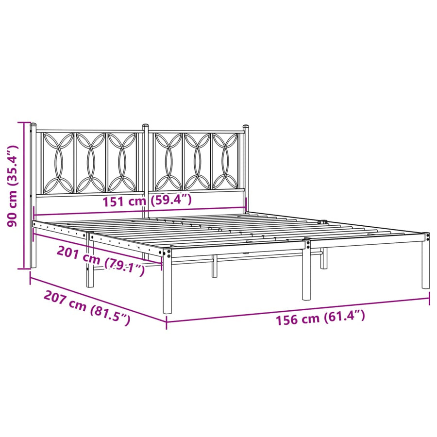 Bedframe met hoofdbord metaal wit 150x200 cm