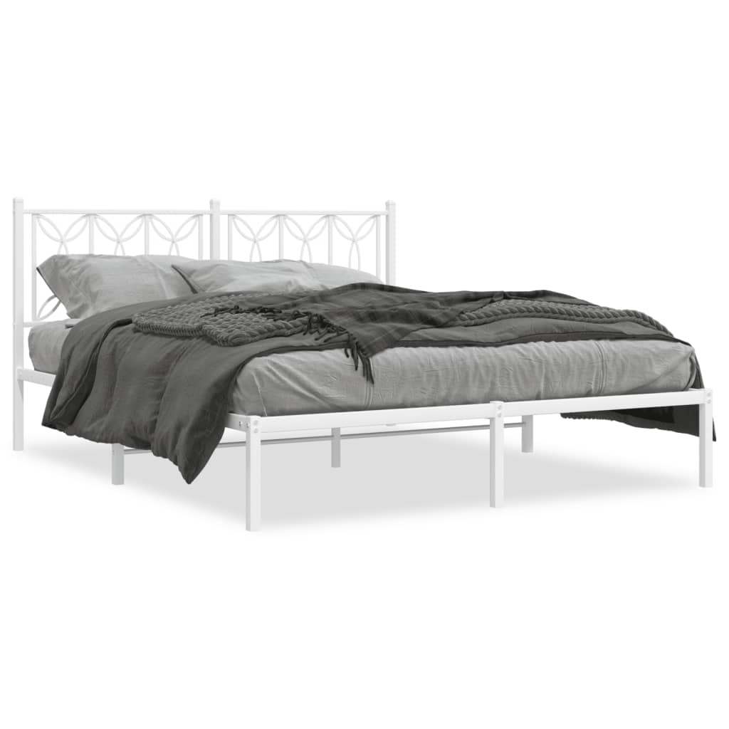 Bedframe met hoofdbord metaal wit 150x200 cm
