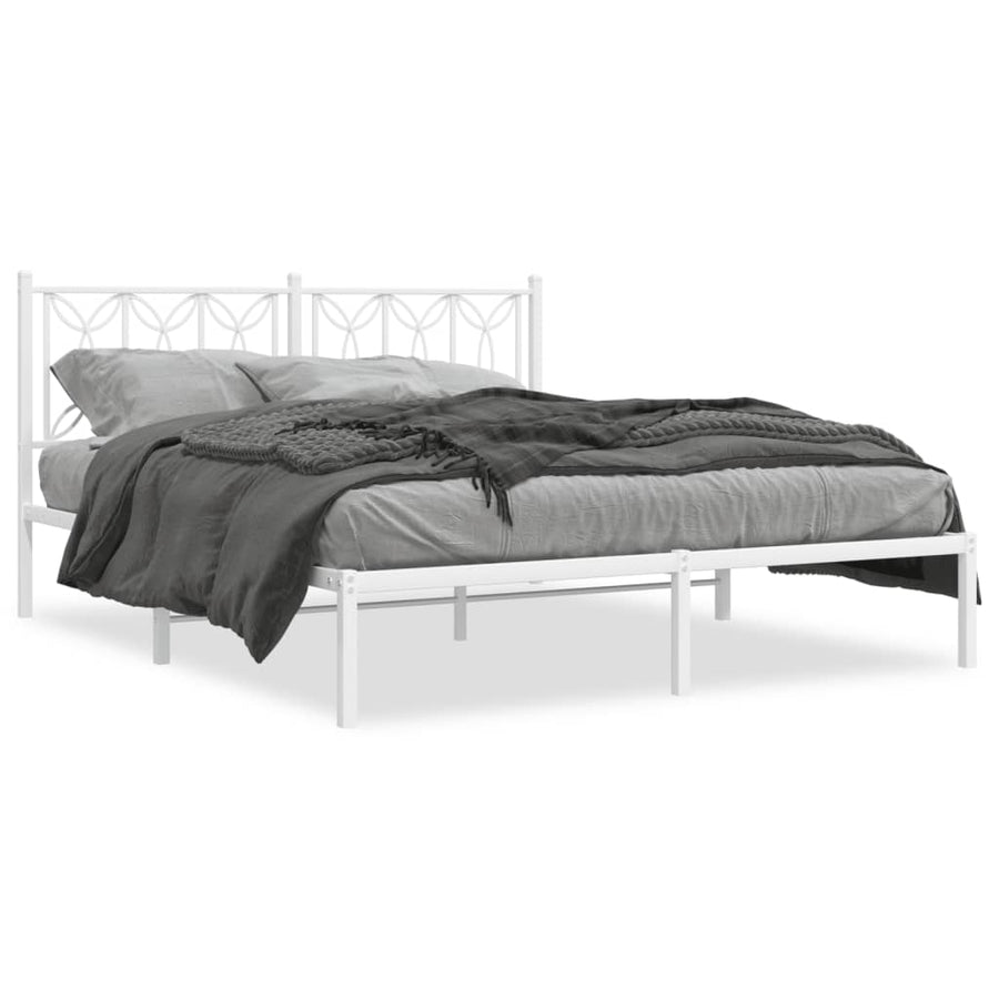 Bedframe met hoofdbord metaal wit 150x200 cm